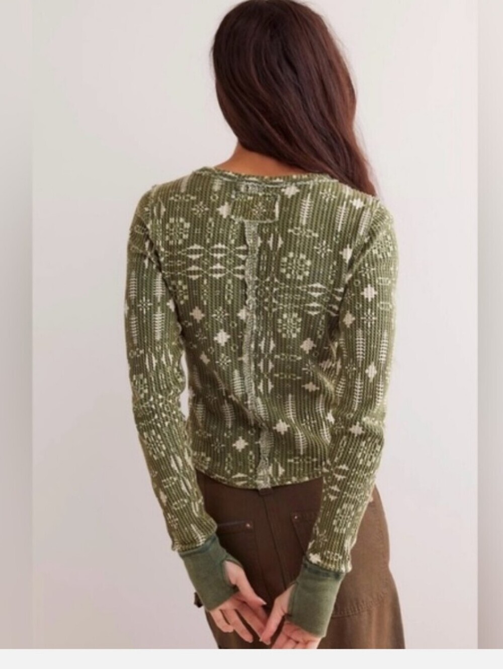 We The Free People Pretty Little Thermal Top Womens Blue Floral Long Sleeve S - Picture 4 of 13